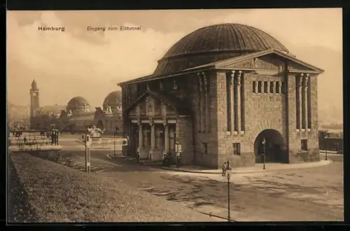 AK Hamburg-St.Pauli, Eingang zum Elbtunnel