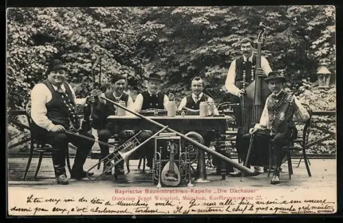 AK Bayrische Bauerntrachten-Kapelle Die Dachauer mit ihren Instrumenten