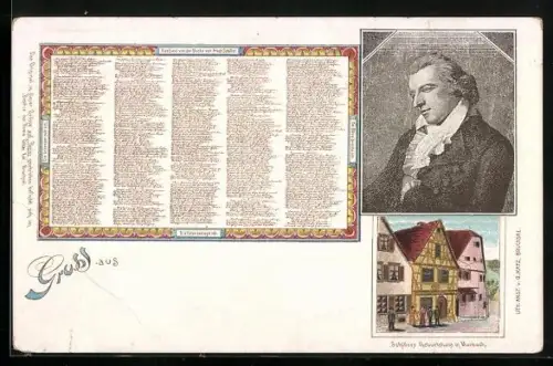 Künstler-AK Marbach / Neckar, Schillers Geburtshaus, Das Lied von der Glocke
