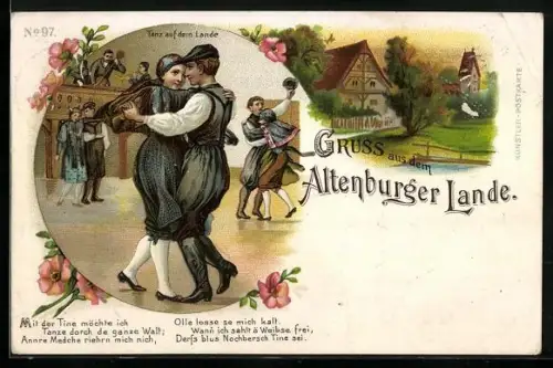 Lithographie Altenburg, Tanz auf dem Lande