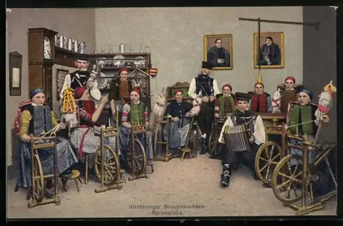 AK Altenburger Bauerntrachten, Spinnstube