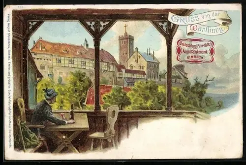 Lithographie Eisenach, Blick von der Wartburg