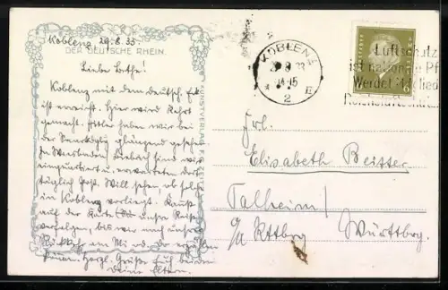 AK Koblenz, Kaiser-Wilhelm-Denkmal am Deutschen Eck