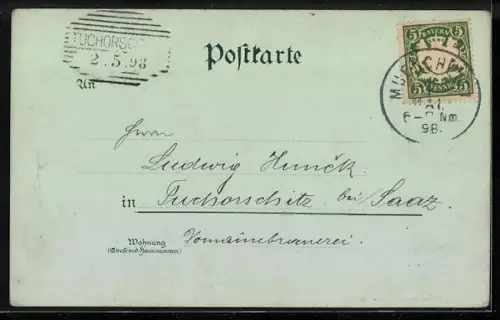 Mondschein-AK München, Frauenkirche aus der Vogelschau