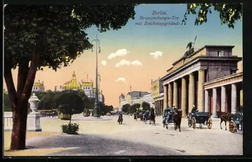 AK Berlin, Brandenburger Tor und Reichstagsgebäude