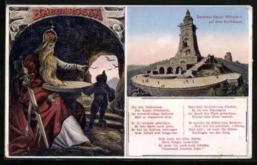AK Kyffhäuser, Denkmal Kaiser Wilhelm I., Barbarossa
