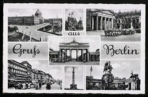 AK Berlin, Brandenburger Tor, Siegessäule, Dom