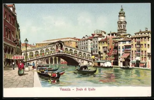 Künstler-AK Venezia, Ponte di Rialto