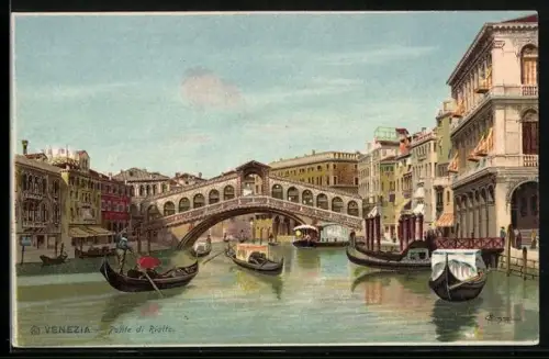 Künstler-AK Venezia, Ponte di Rialto, Panorama