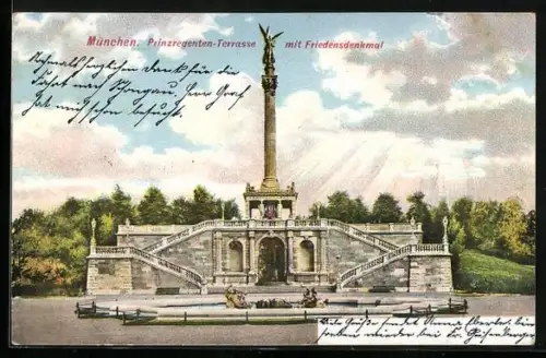 AK München, Prinzregenten-Terrasse mit Friedensdenkmal
