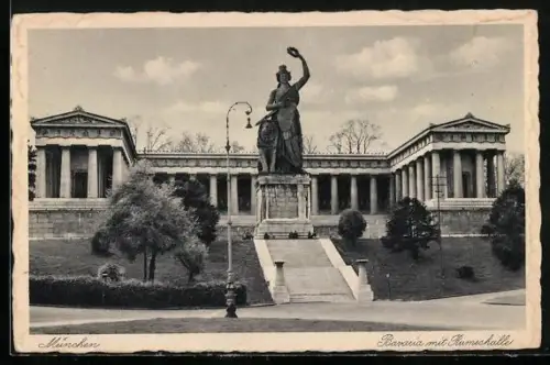 AK München, Ruhmeshalle mit Bavaria u. Anlage