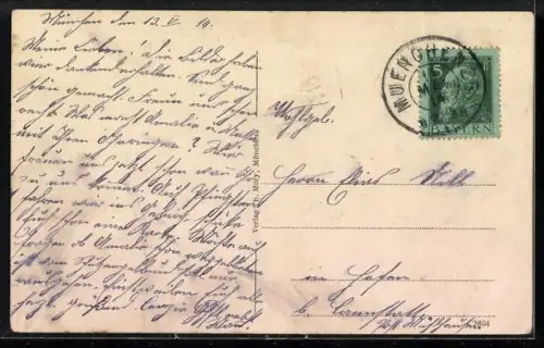 AK München, Frauenkirche und Rathaus mit Stadt aus der Vogelschau