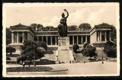 AK München, Ruhmeshalle mit Bavaria aus der Vogelschau
