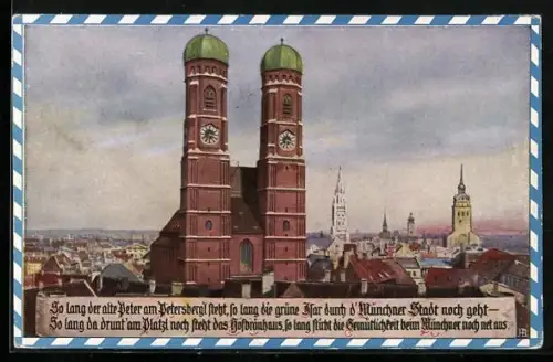 AK München, Frauenkirche mit Stadtpanorama