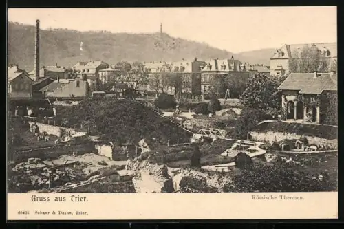 AK Trier, Blick auf die Römischen Thermen