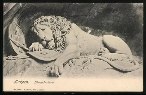 AK Luzern, Nahaufnahme Löwendenkmal