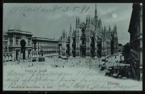 Mondschein-AK Milano, Piazza del Duomo