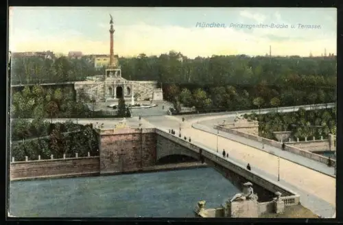 AK München, Prinzregenten-Brücke u. Terrasse