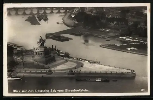 AK Blick auf das Deutsche Eck mit Denkmal vom Ehrenbreitstein