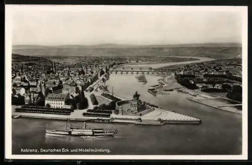 AK Koblenz, Deutsches Eck und Moselmündung mit Dampfer Rheingold