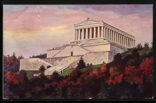 AK Regensburg, Abendstimmung an der Walhalla