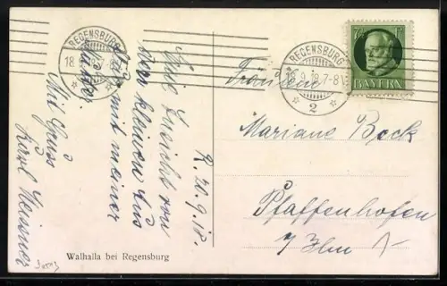 AK Regensburg, Abendstimmung an der Walhalla