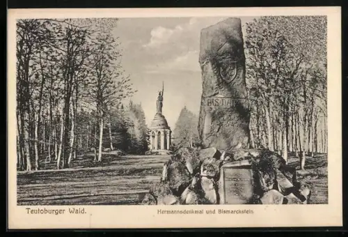 AK Detmold /Teutoburger Wald, Hermannsdenkmal und Bismarckstein