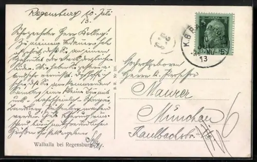 AK Regensburg, Abendstimmung an der Walhalla