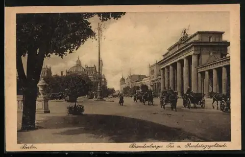 AK Berlin, Brandenburger Tor u. Reichstagsgebäude