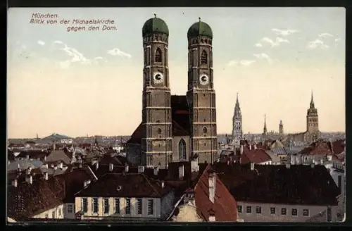 AK München, Michaelskirche gegen den Dom