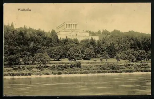 AK Donaustauf, Walhalla von der Donau gesehen