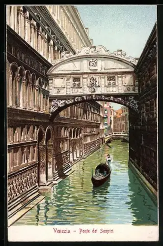 AK Venedig, Ponte dei Sospiri, Gondel unter der Brücke
