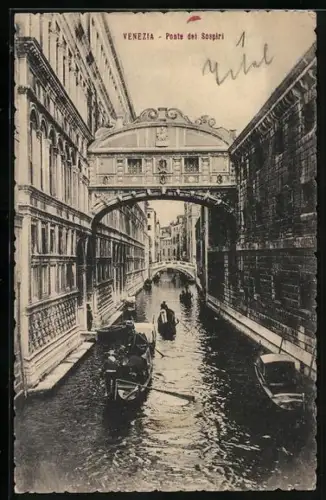 AK Venezia / Venedig, Ponte dei Sospiri, Seufzerbrücke und Gondeln