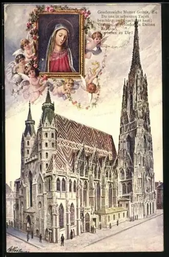Künstler-AK Wien, Stephansdom mit Madonna und Engeln