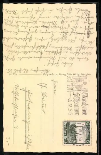 AK München, Die Frauenkirche aus der Vogelschau