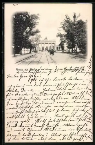 AK Berlin, Brandenburger Tor mit Strasse