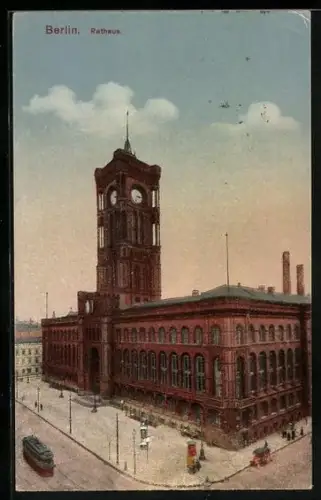 AK Berlin, Rathaus mit Strassenecke aus der Vogelschau