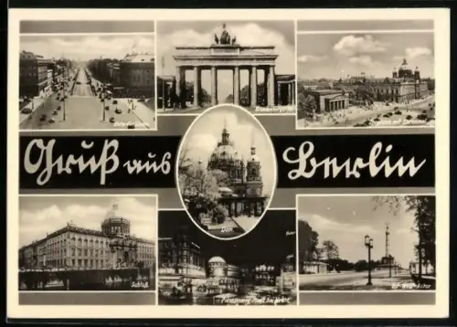 AK Berlin, Brandenburger Tor, Schloss, Siegessäule
