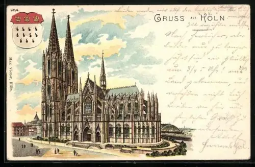 Lithographie Köln, Partie am Dom, Wappen