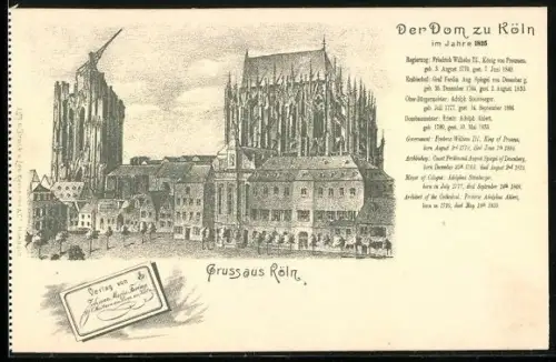 Lithographie Köln, Der Dom im Jahre 1825