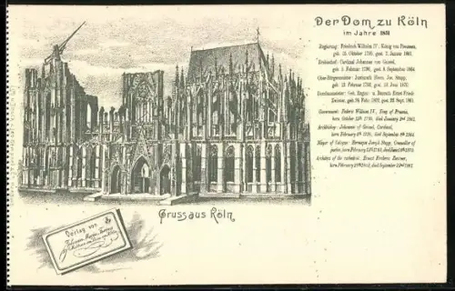 Lithographie Köln, Der Dom zu Köln 1851