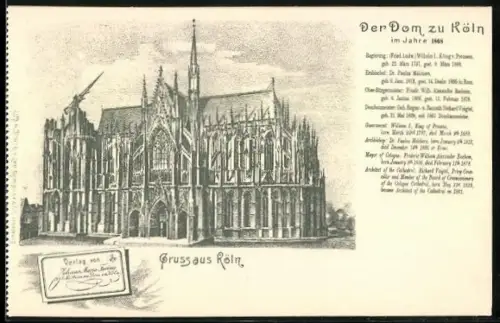 Lithographie Köln, Der Dom im Jahre 1868