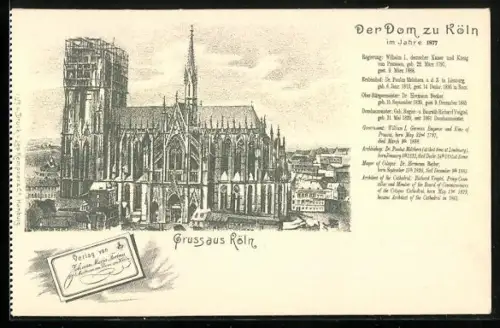 Lithographie Köln, Der Dom im Jahre 1877