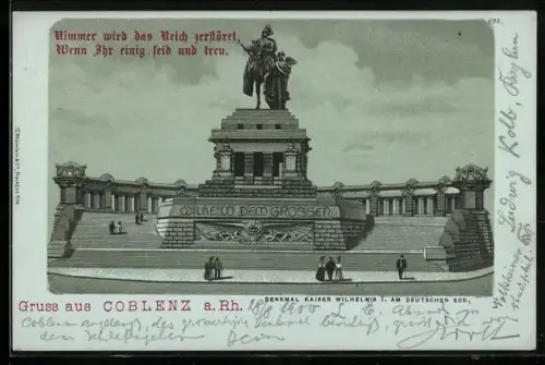 AK Coblenz, Denkmal Kaiser Wilhelm I. am Deutschen Eck