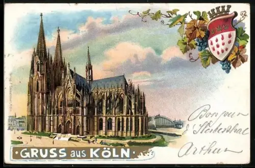 Passepartout-Lithographie Köln, Der Kölner Dom u. Wappen