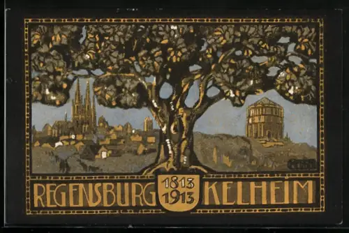 Künstler-AK Kelheim, Jahrhundertfeier 1913, Kgl. Befreiungshalle
