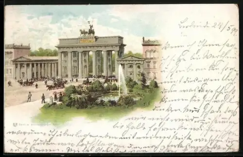 Lithographie Berlin, Totale vom Brandenburger Tor