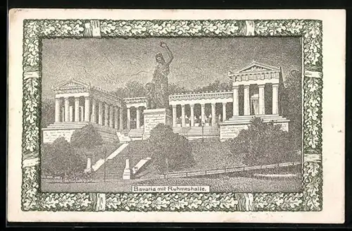 Künstler-AK Bavaria mit Ruhmeshalle