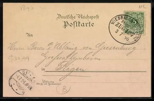 Lithographie Bingen / Rhein, Niederwalddenkmal, Blick über den Ort, Eremitage