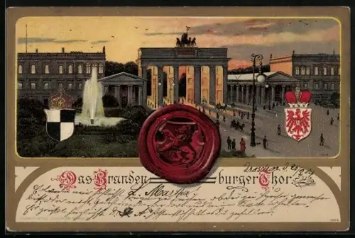 Künstler-AK Berlin, Brandenburger Tor, Siegel, Wappen
